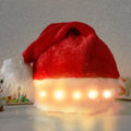 Red and white LED light up Santa hat with colour changing lights and a white pom-pom.