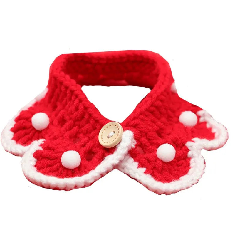 Handmade cartoon-pattern wool knitted collar for small pets in milk cotton yarn.