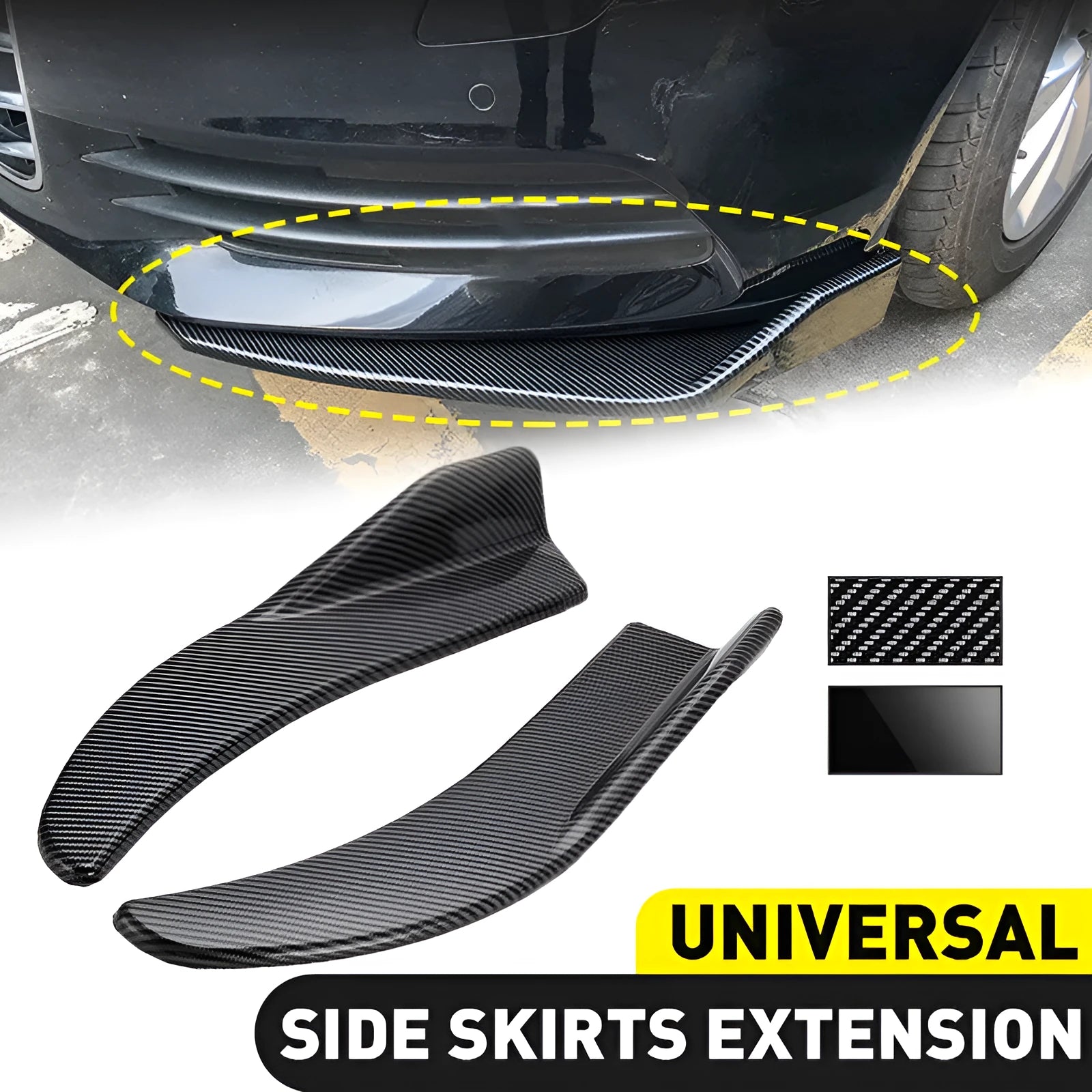 General Motors car front and rear deflector light kit in bright black or carbon fibre finish