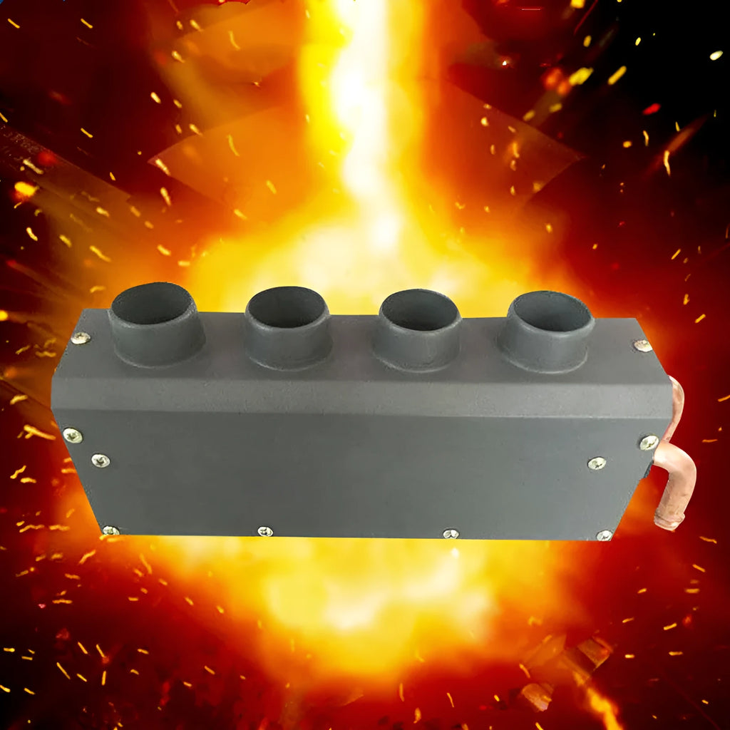 Metal car heater unit with copper pipe connections for 12V 24V auxiliary heating.