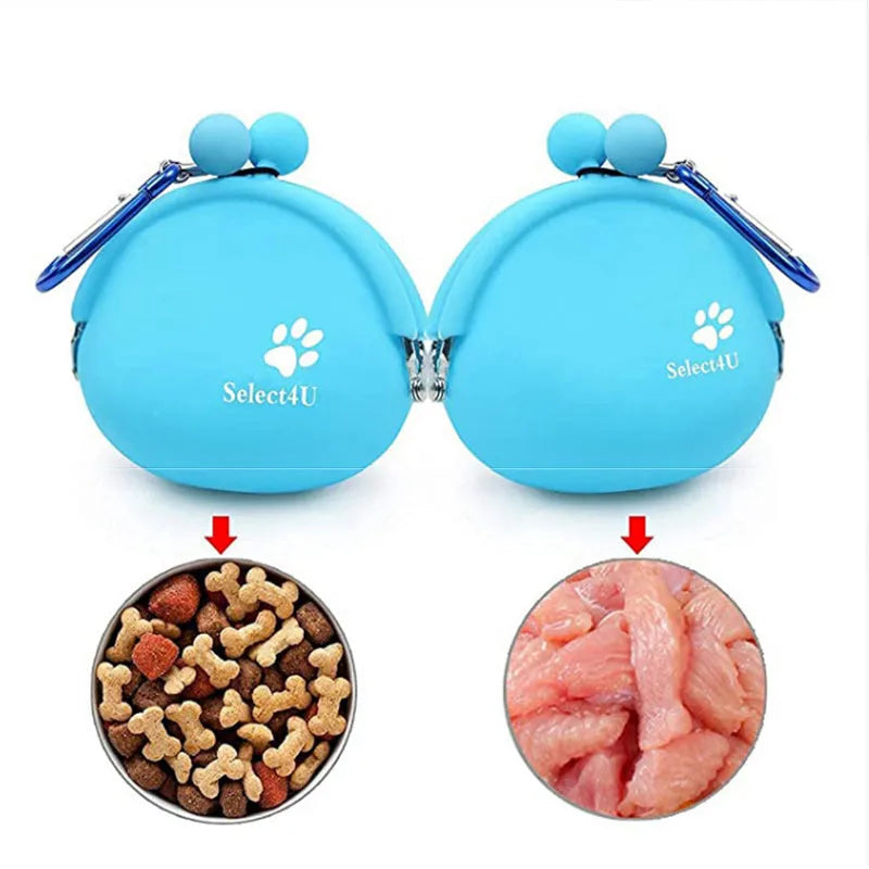 Silicone dog training treat pouch with hook and loop fastening in assorted colours