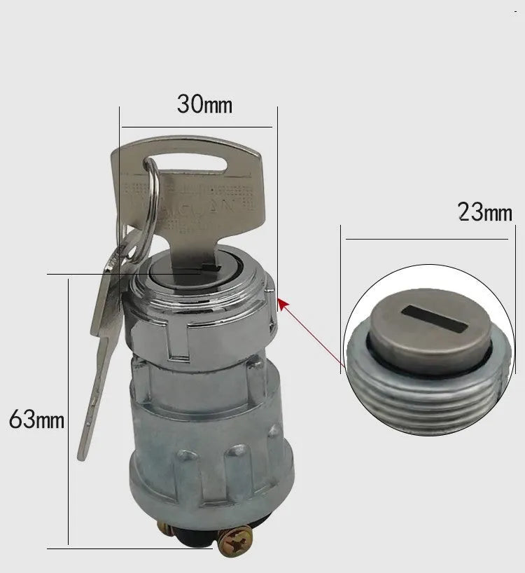 Copper car ignition switch lock with key for trucks and forklifts.