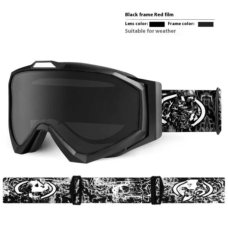 Motorcycle goggles with double-layer anti-fog lenses in a black frame with gray lens.