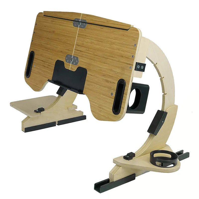 Wooden folding computer desk on bed with adjustable angle in white maple colour