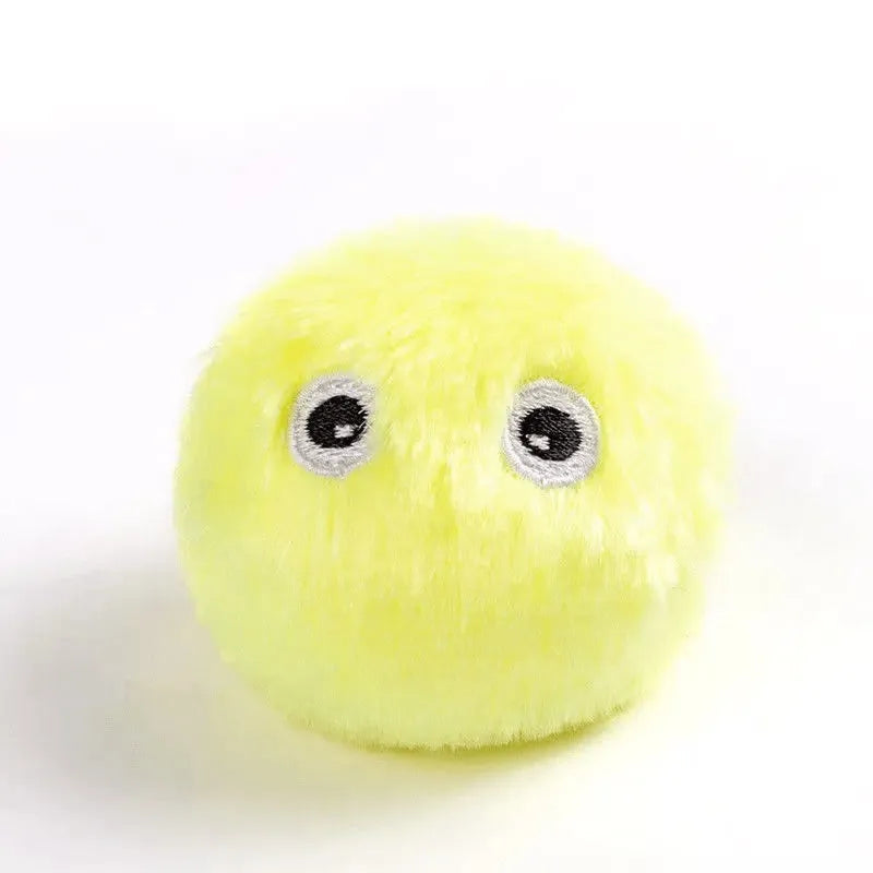Interactive cat toy ball in blue, pink or yellow with sound activation and catnip compartment