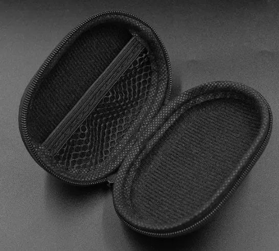 Black oval leather earphone storage bag for EDX PRO and compatible earphones