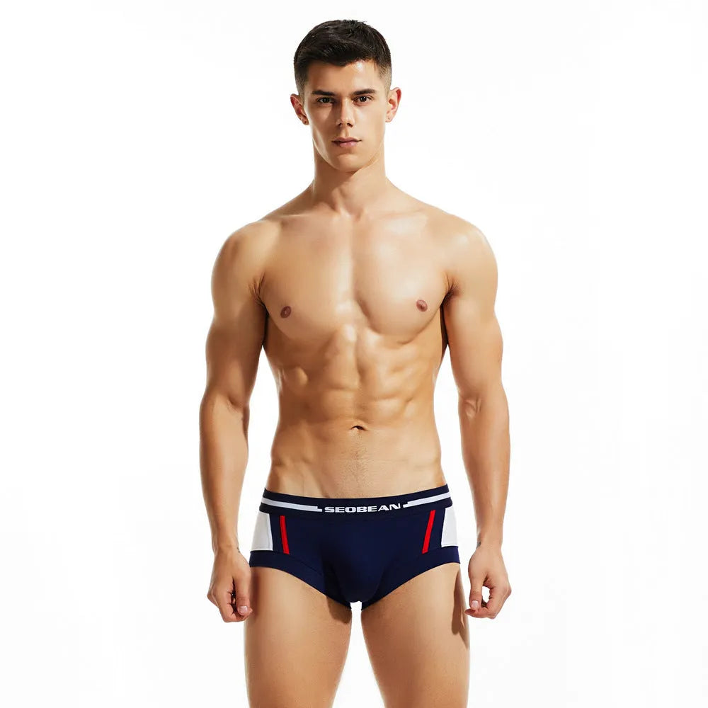 Men's low-waist cotton boxer shorts in red, dark blue and light grey colours
