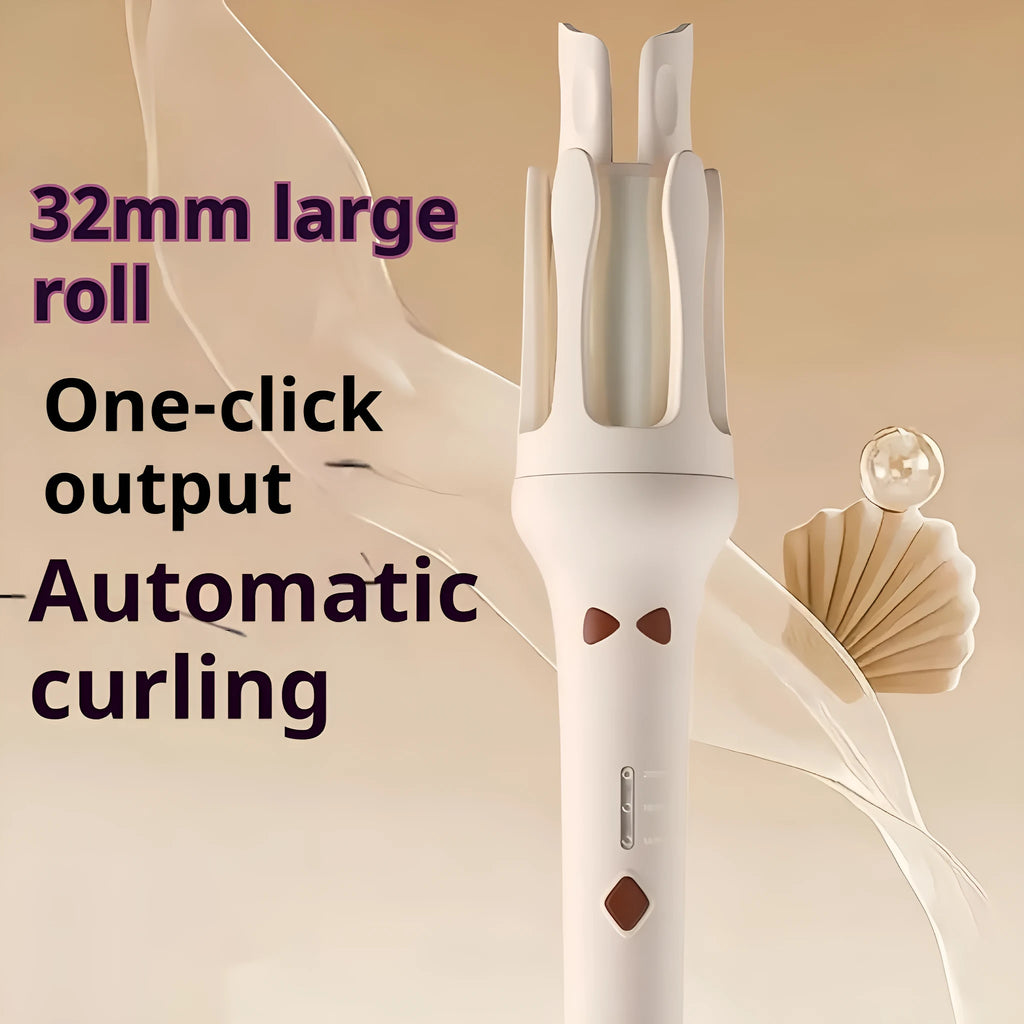 Automatic hair curler in white pink colour with 32mm barrel and US EU plug adapters