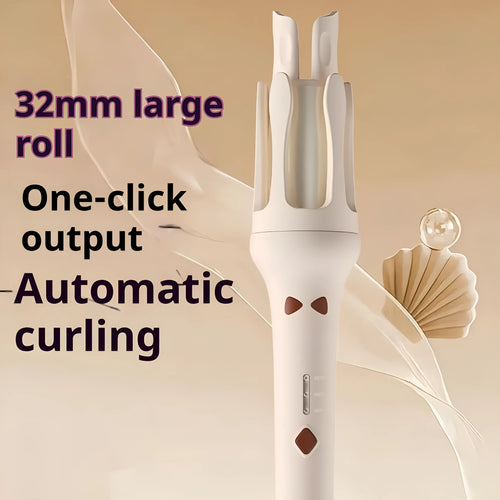 Automatic hair curler in white pink colour with 32mm barrel and US EU plug adapters