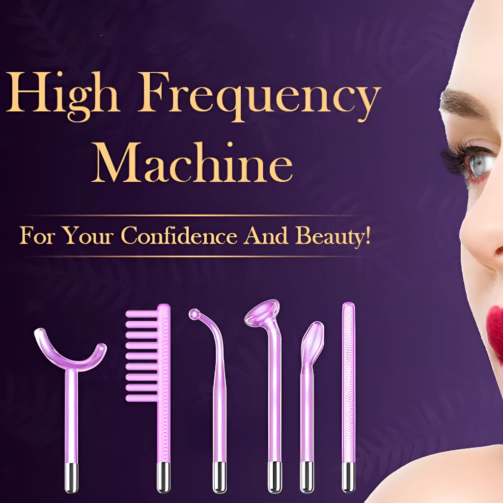 Purple High Wave Electrotherapy Rod six-piece set for professional wrinkle removal treatments