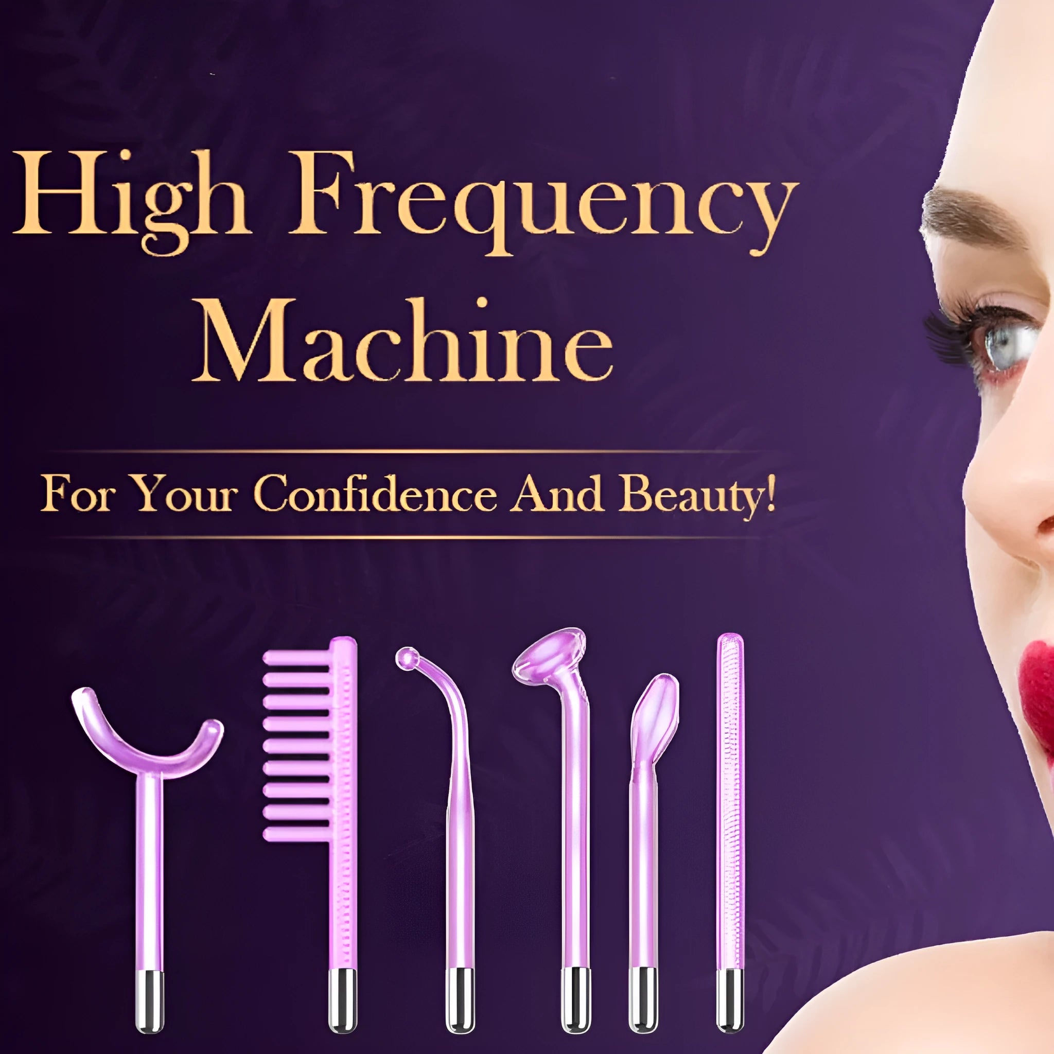 Purple High Wave Electrotherapy Rod six-piece set for professional wrinkle removal treatments