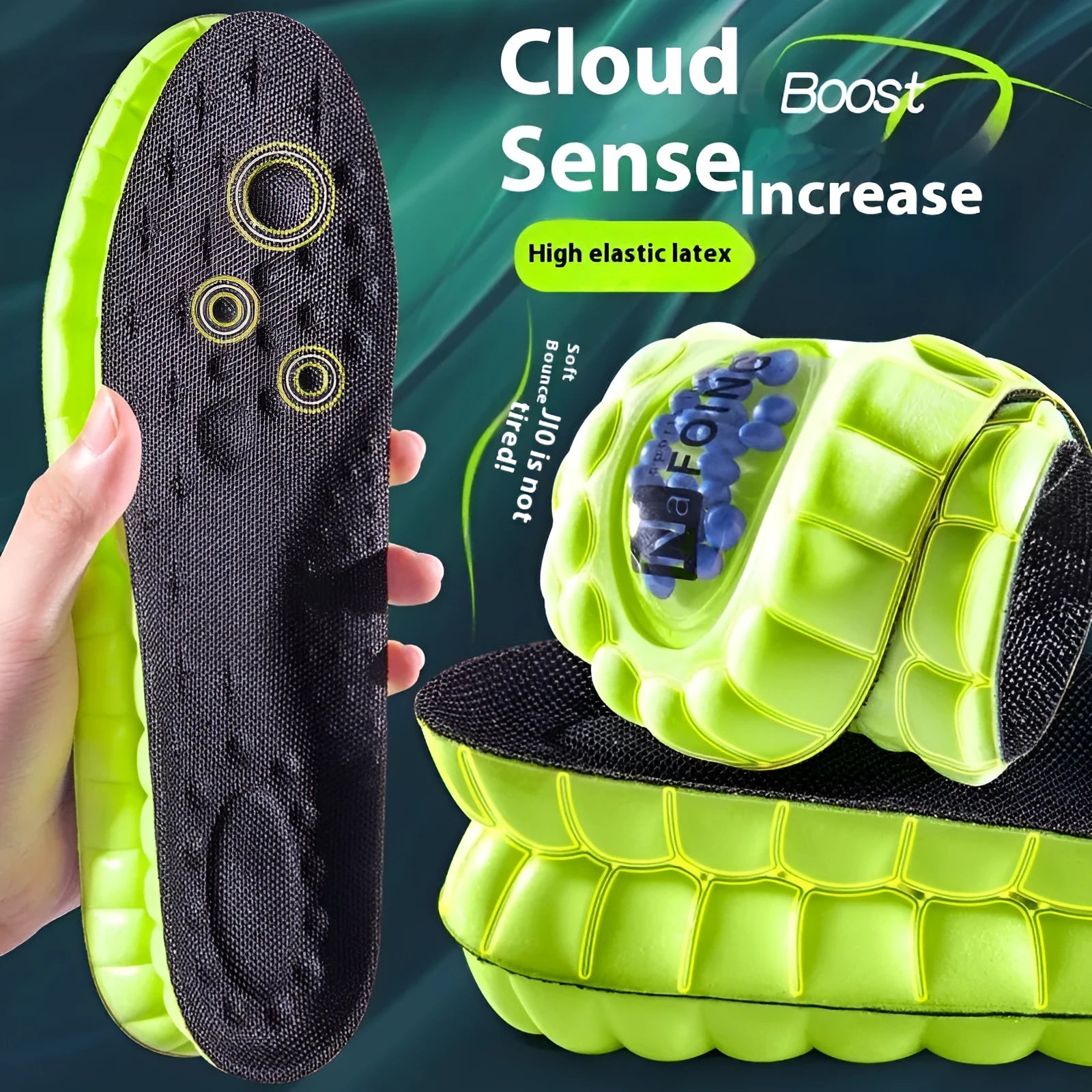 Green PU air cushion sports insoles with argy wormwood for shock absorption and breathability