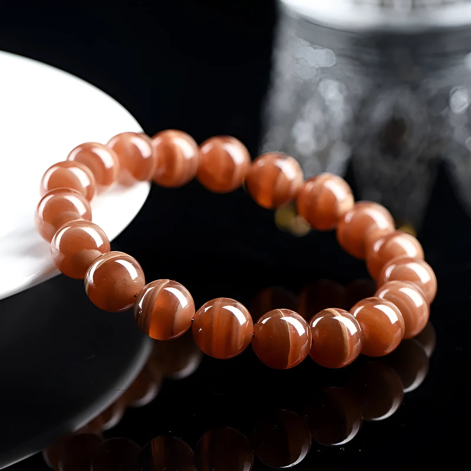 Natural rhodochrosite round bead bracelet from Peru in 6mm or 8mm size