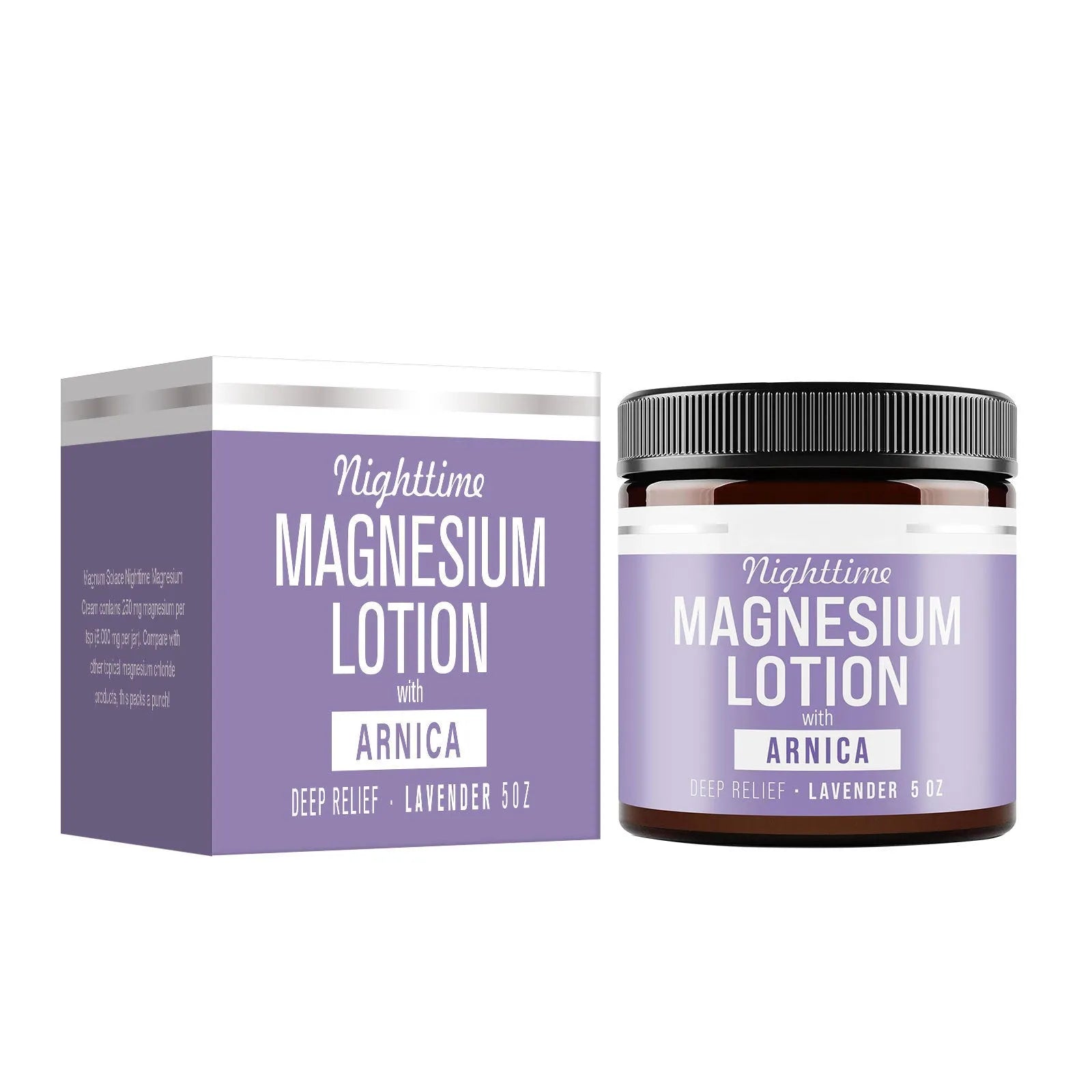 Square 7.1cm jar of Magnesium Body Butter Cream 150ml with shea butter and grape seed oil.