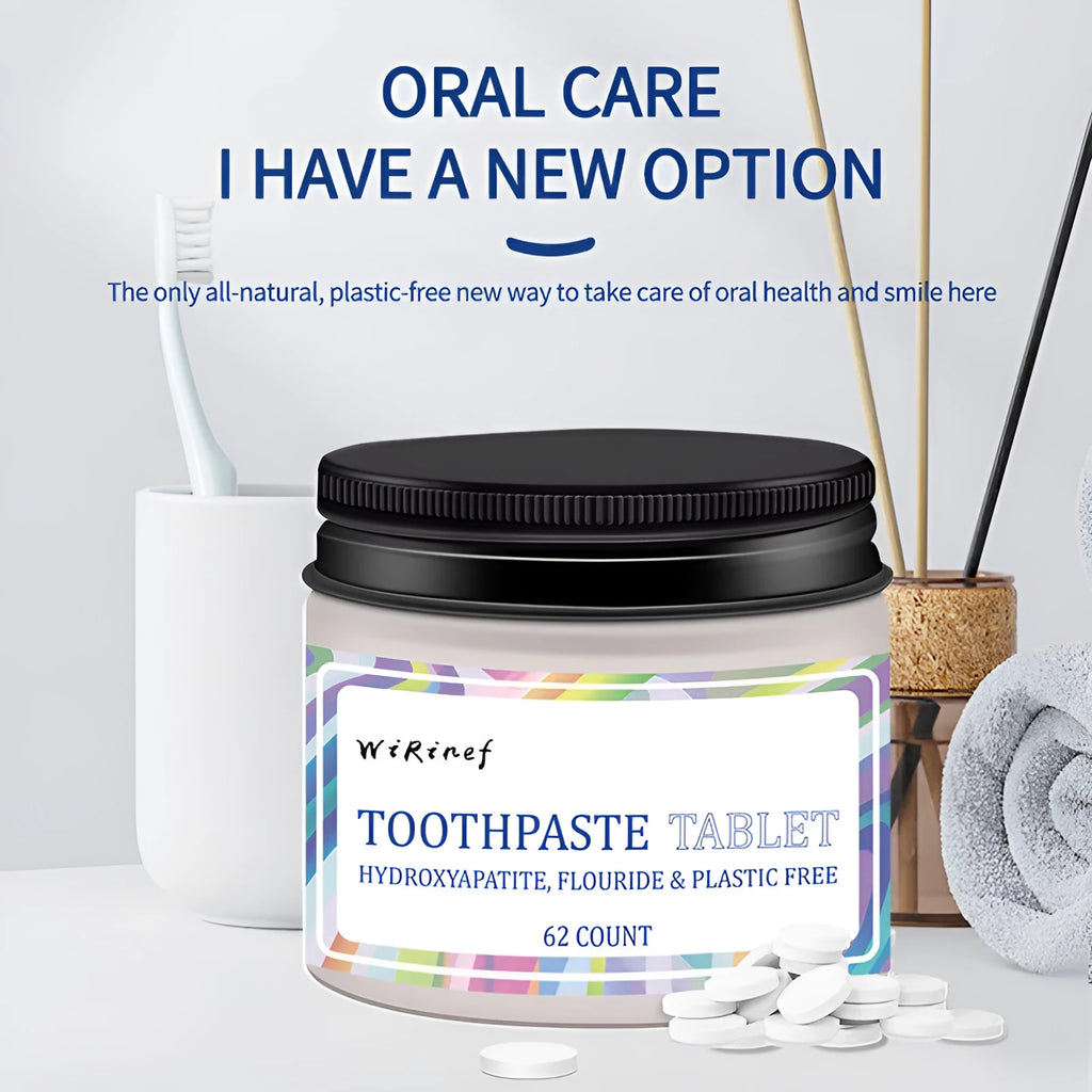 TP19 solid toothpaste tablets in a 62-piece pack for portable chewable oral cleaning