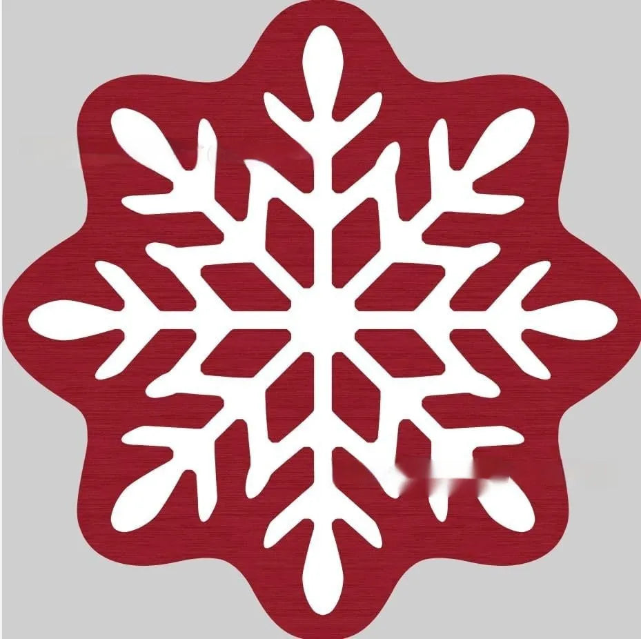 Round printed Christmas carpet on floor in festive red and green pattern.