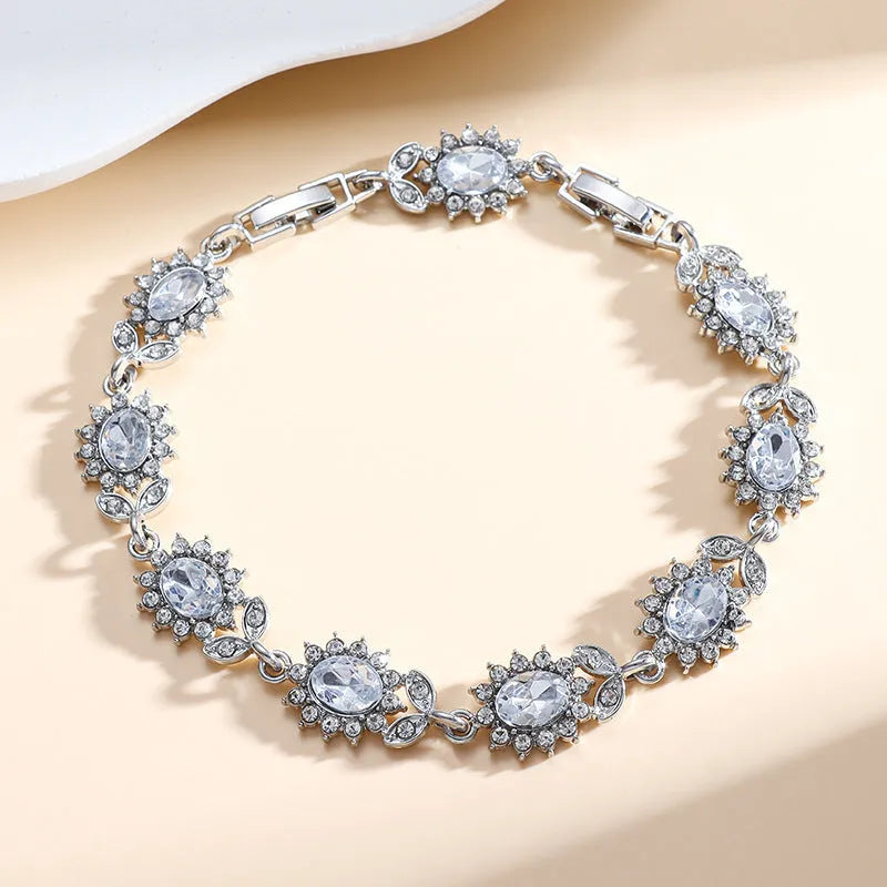 Women's electroplated alloy bracelet with inlaid zircon detailing in multiple colour options