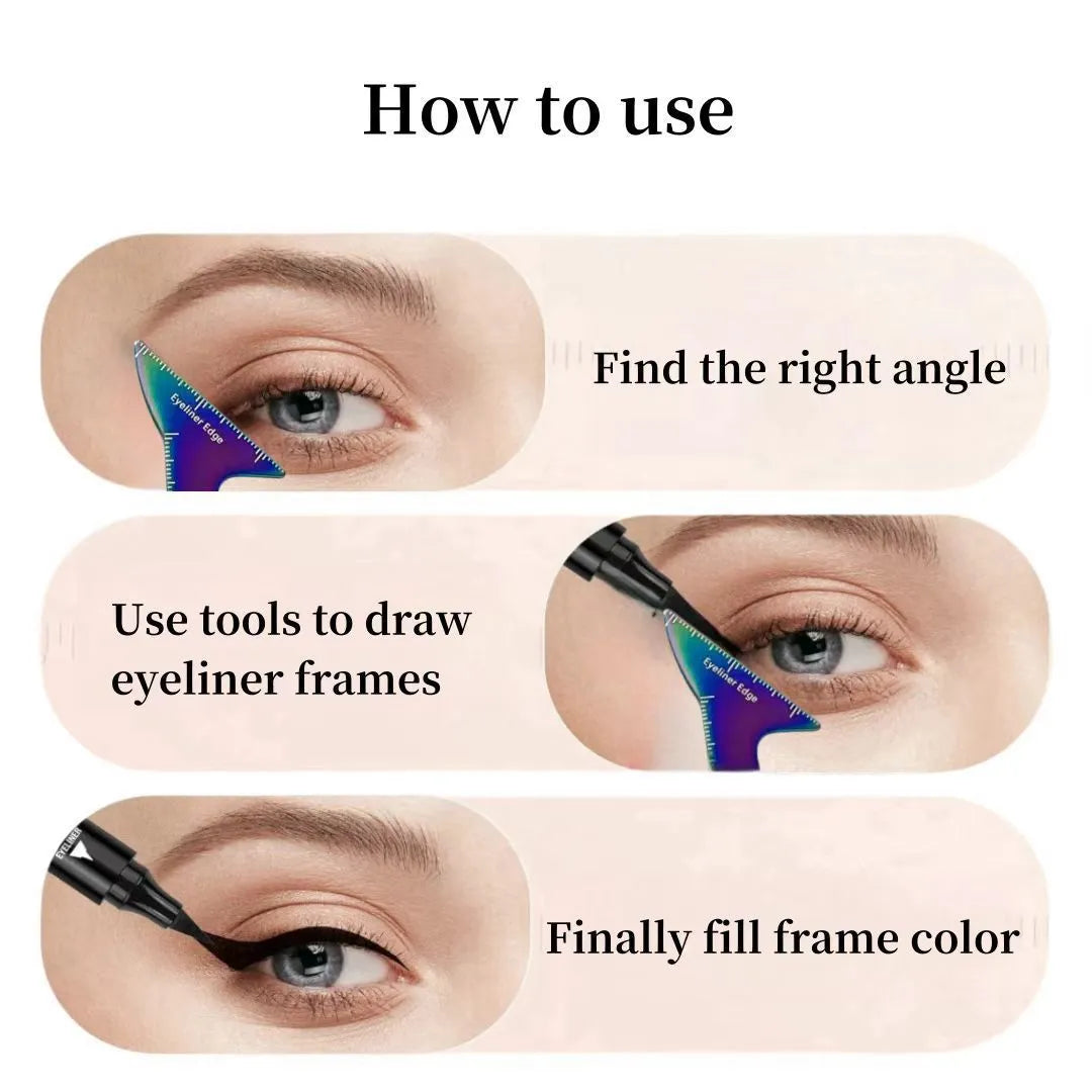 Reusable 3-in-1 eyeliner, eyebrow, and face contour stencil tool designed for hooded eyes.
