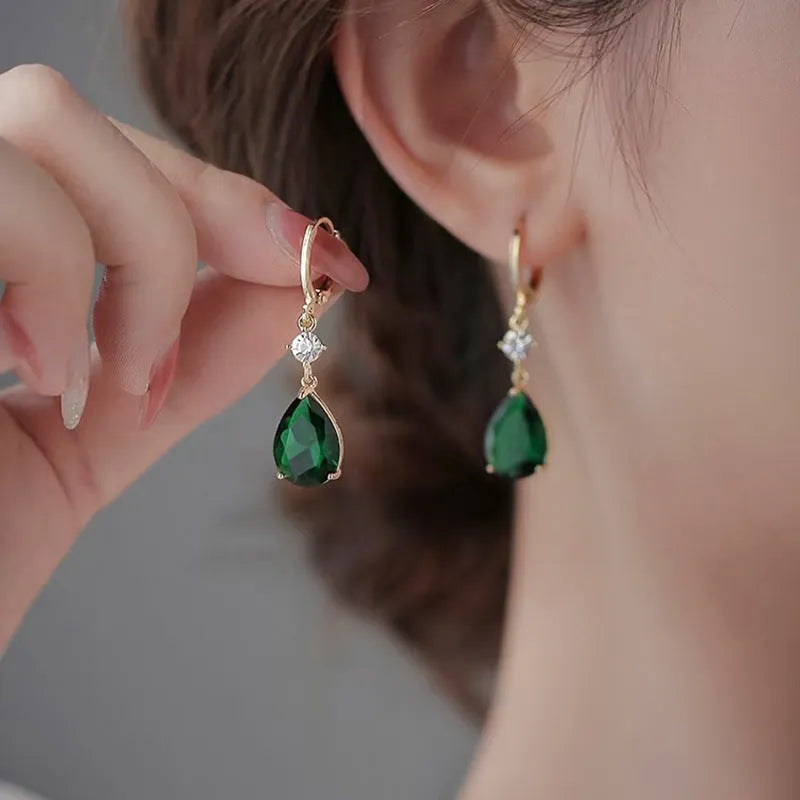 Green geometric teardrop earrings with alloy construction