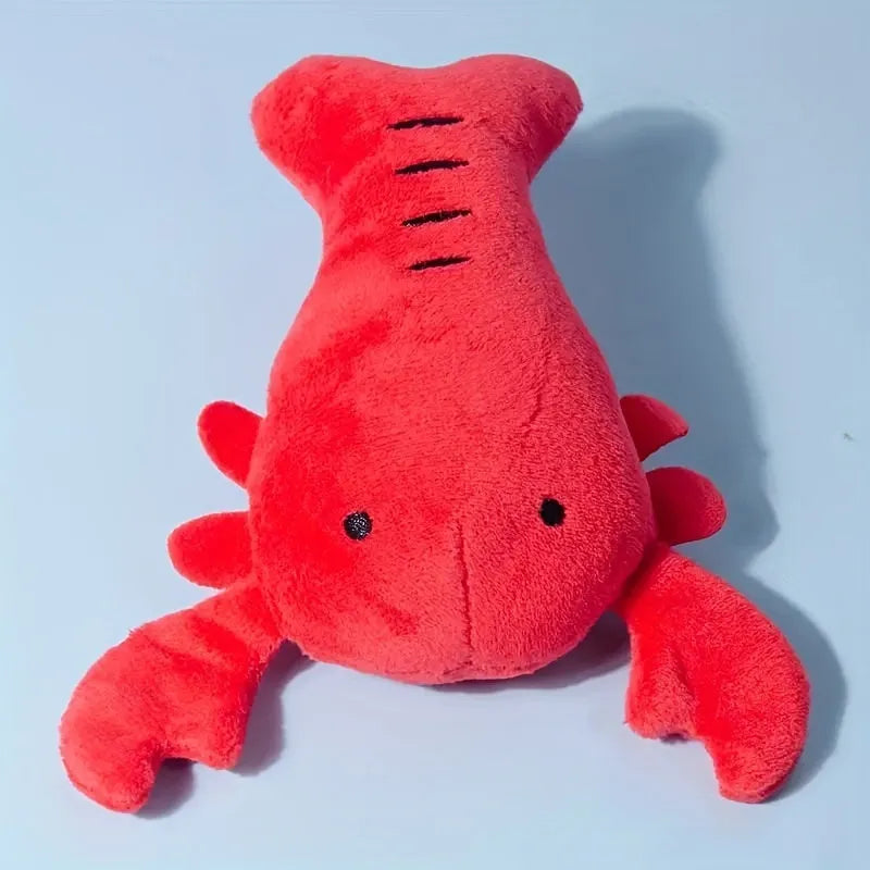 Red lobster stuffed dog toy with squeaker for small and medium breed interactive play
