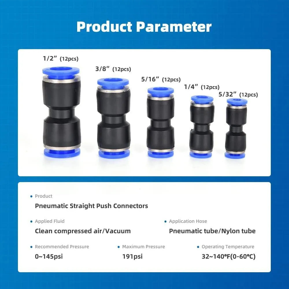 60 pieces of alloy plastic pneumatic push-in connectors with R1/4 and R1/2 threads for air lines