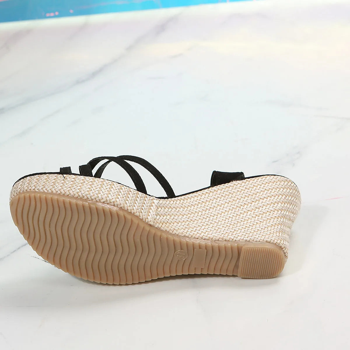 Women's wedge sandals with fish mouth open toe design in black and milky white colours