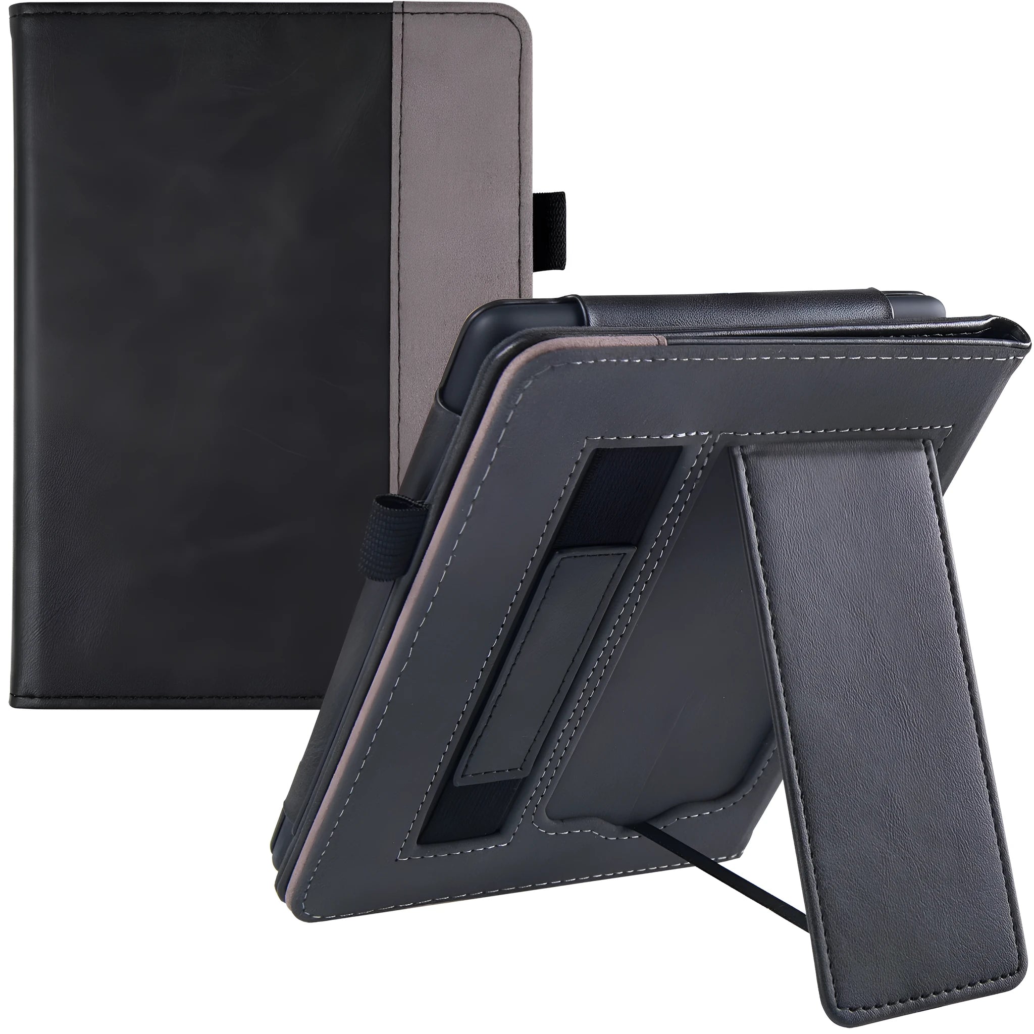 Kindle Paperwhite 11 leather case with wrist bracket showing calf leather exterior