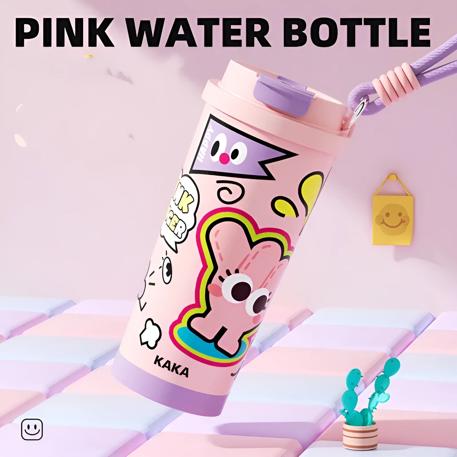 Insulated vacuum cup with creative design showing colour options including green, black, pink purple, and blue and red variations