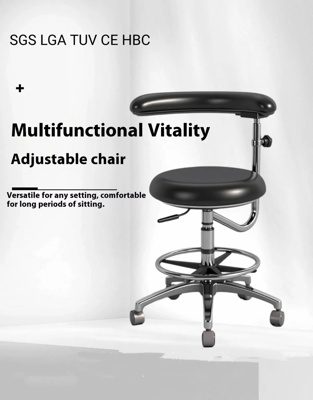 Black leather dental patient lifting chair with integrated mechanism for clinic use