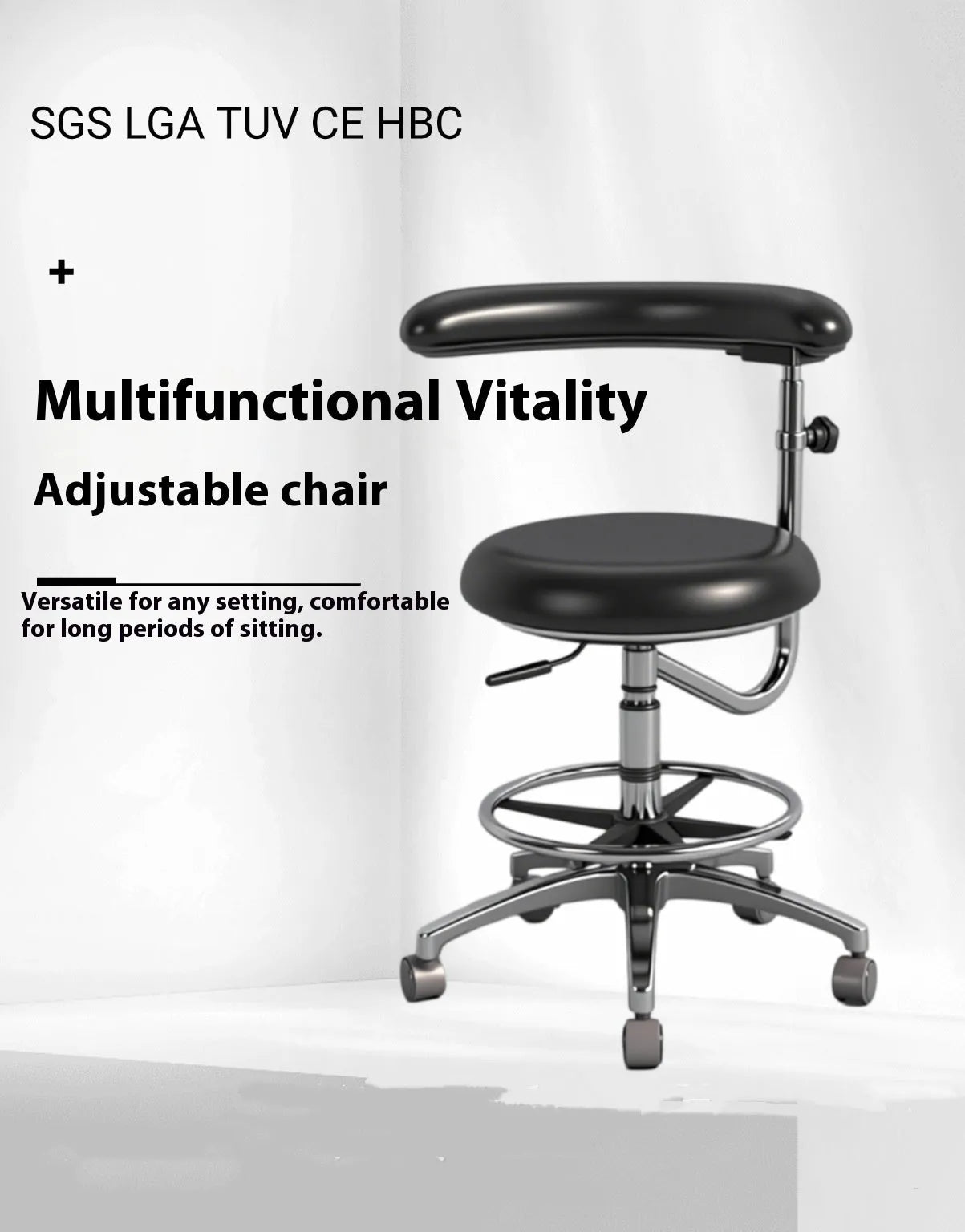 Black leather dental patient lifting chair with integrated mechanism for clinic use