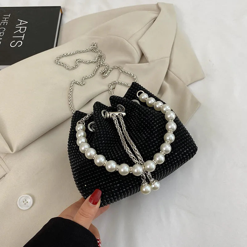 Western style diamond crossbody bag in soft PU with chain strap and organiser pockets