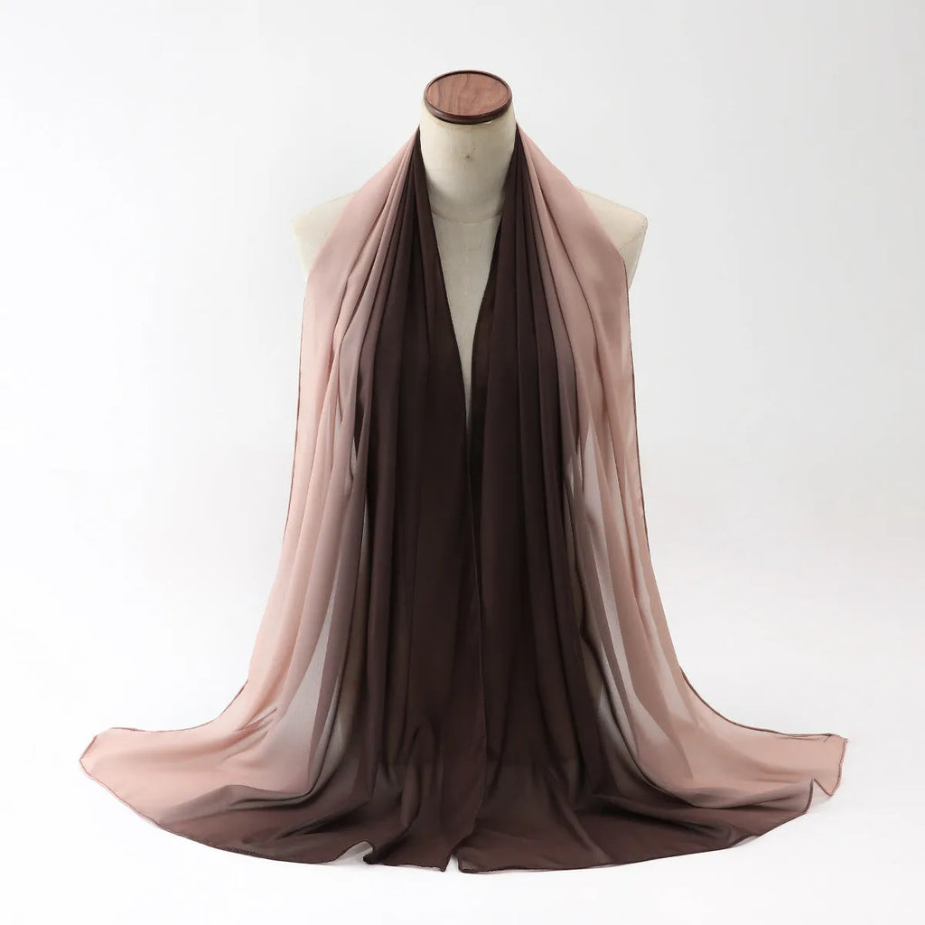 Long polyester chiffon summer scarf for women in an ethnic style, shown in one of twelve available colours.