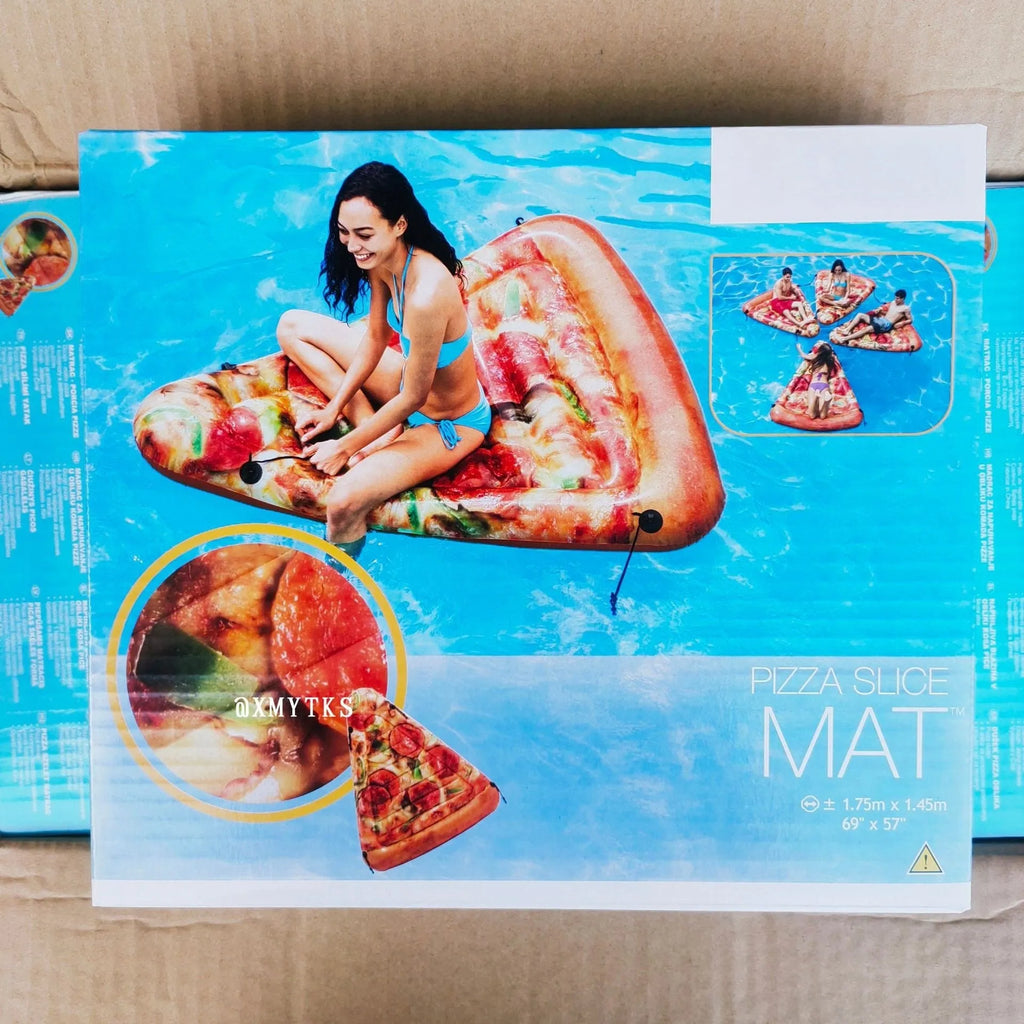Pizza-shaped inflatable surfboard lounger for pools and beaches