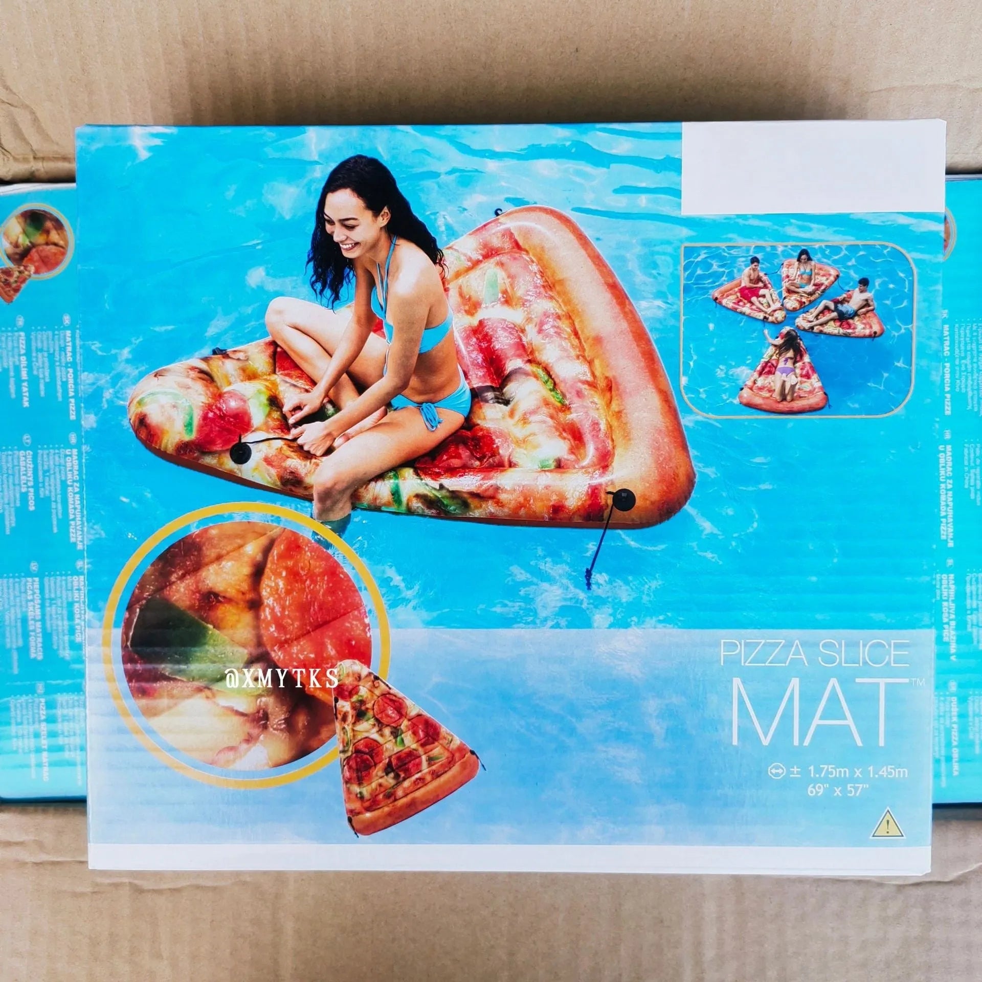Pizza-shaped inflatable surfboard lounger for pools and beaches