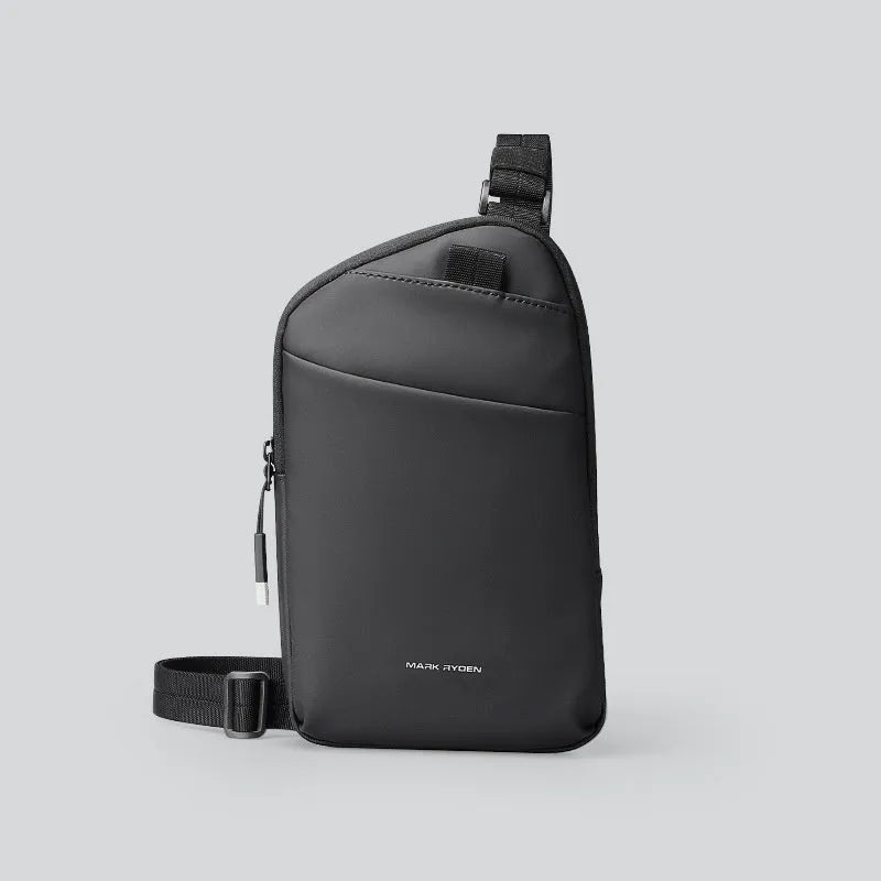 Men's black Oxford cloth crossbody bag with visible stitching detail