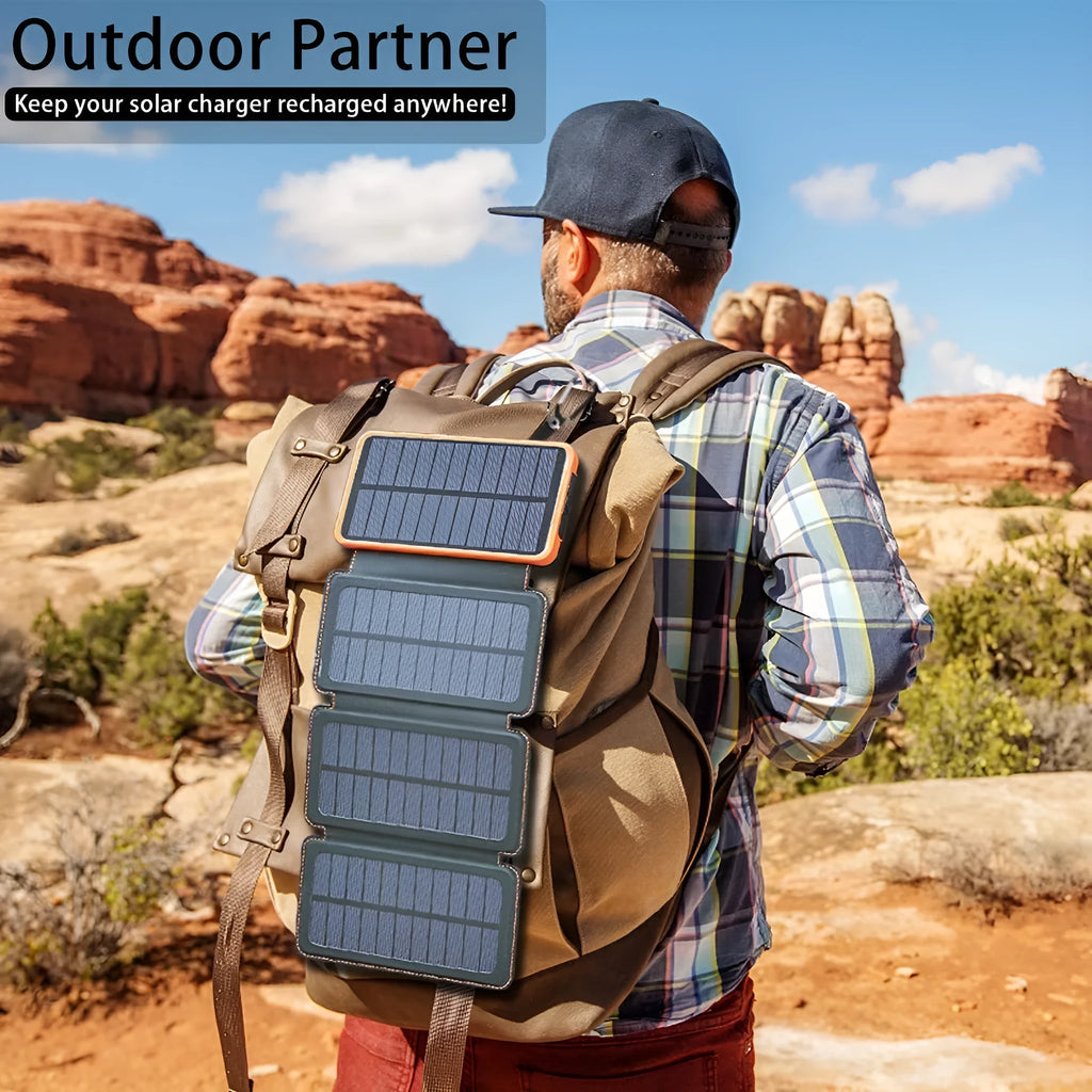 Waterproof solar phone charger with LED light in black, blue, green, or orange colour options