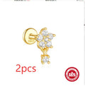 S925 sterling silver geometric earrings with a gold-plated moon and star design.