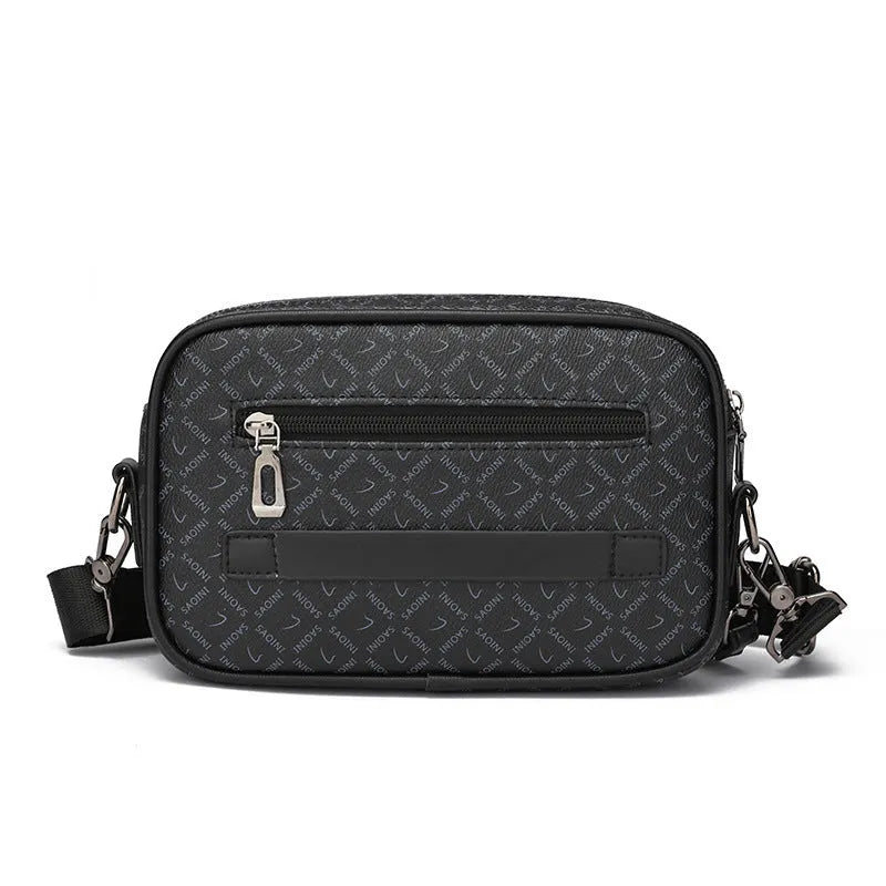 Men's geometric pattern PU leather messenger bag in horizontal handheld design with large capacity