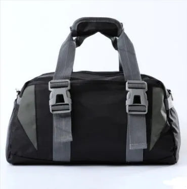 Nylon gym and yoga sports holdall in medium or large size, shown in various colours including black, blue, green, pink, and purple.