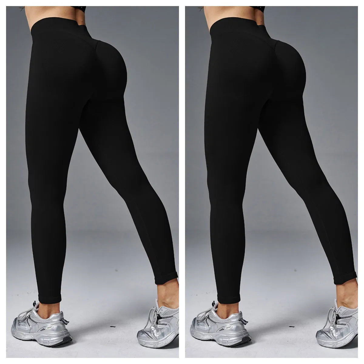 Women's mid-waist yoga pants in cotton blend fabric with hip-lifting design for fitness activities