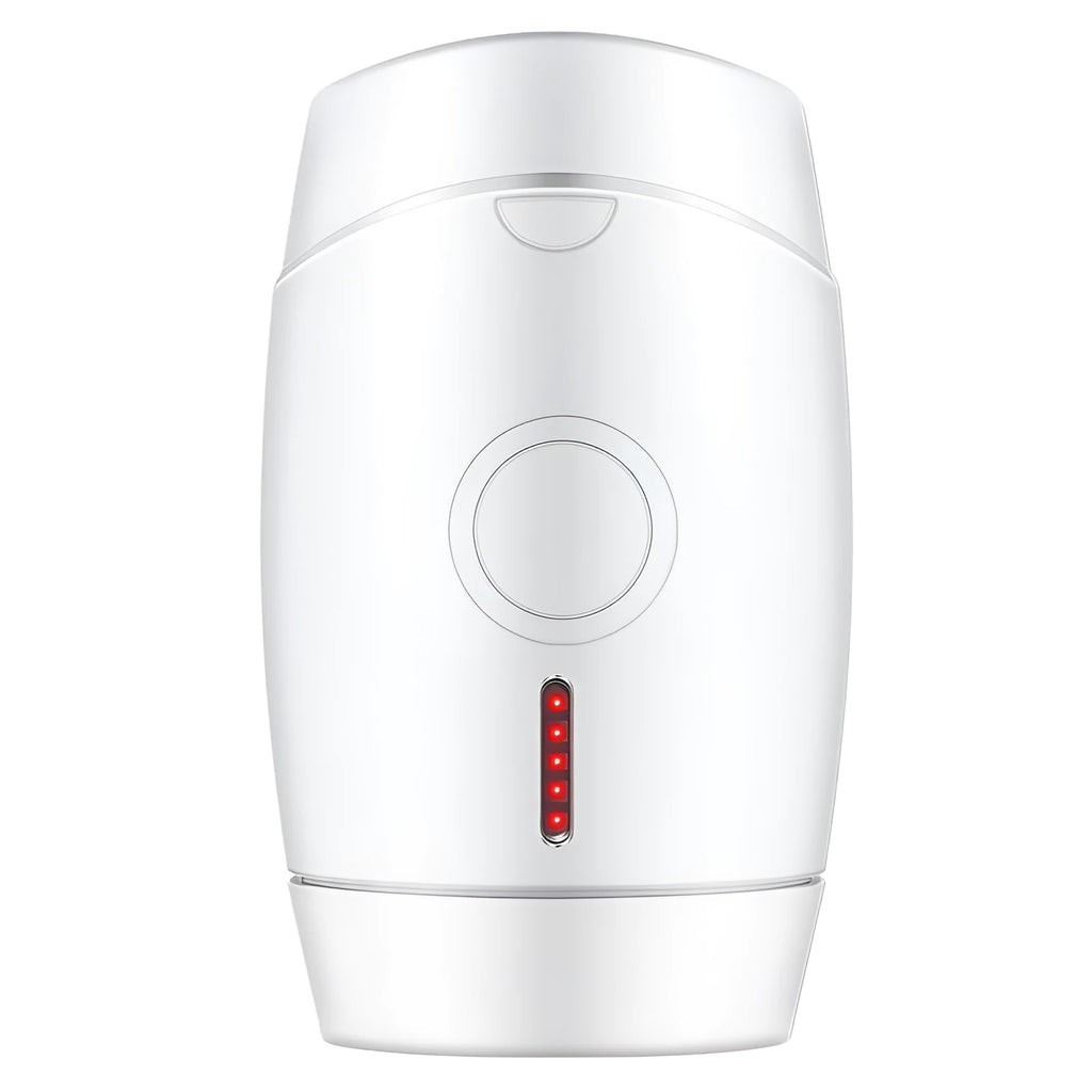 White home laser hair removal instrument measuring 14.3cm tall with 5 energy settings and UK plug