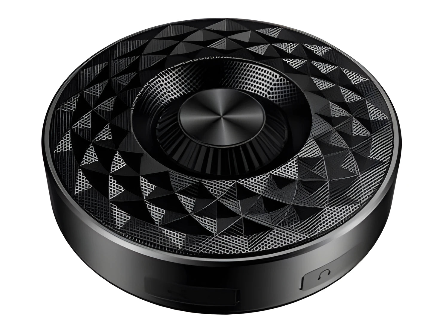 Mini portable Bluetooth speaker in black, orange, and silvery white colours with wireless connectivity