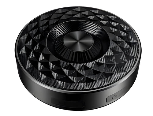 Mini portable Bluetooth speaker in black, orange, and silvery white colours with wireless connectivity