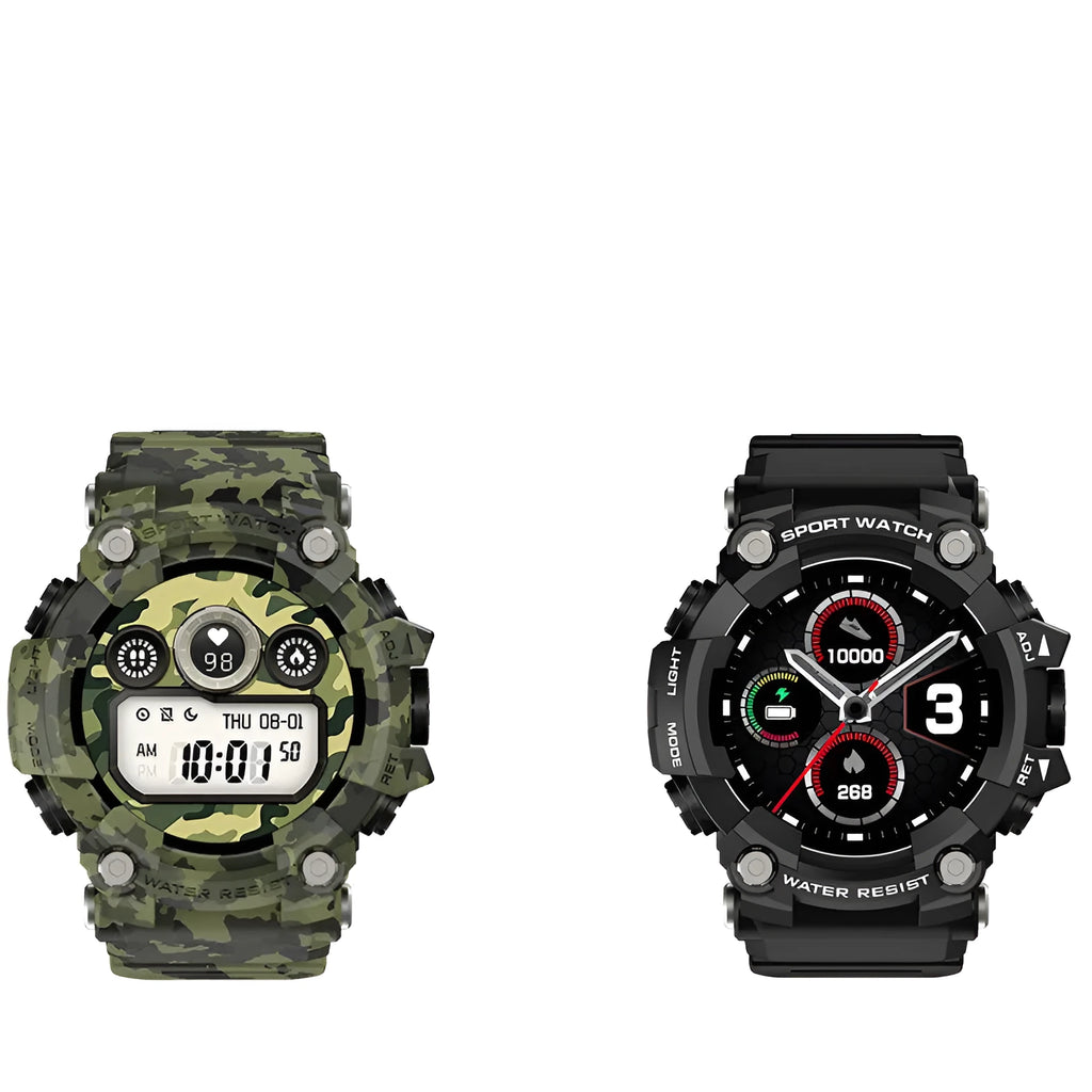 T6 tactical rugged smart watch with 1.3 inch screen in black or green colour options