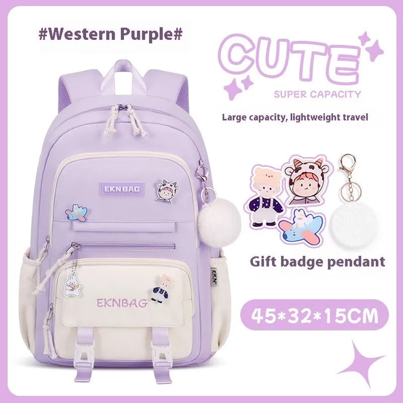 Girls' school backpack in Oxford cloth with curved shoulder straps and spine protection