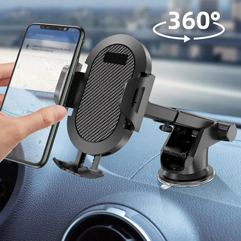 Auto lock car phone holder mounted on car air vent with smartphone secured