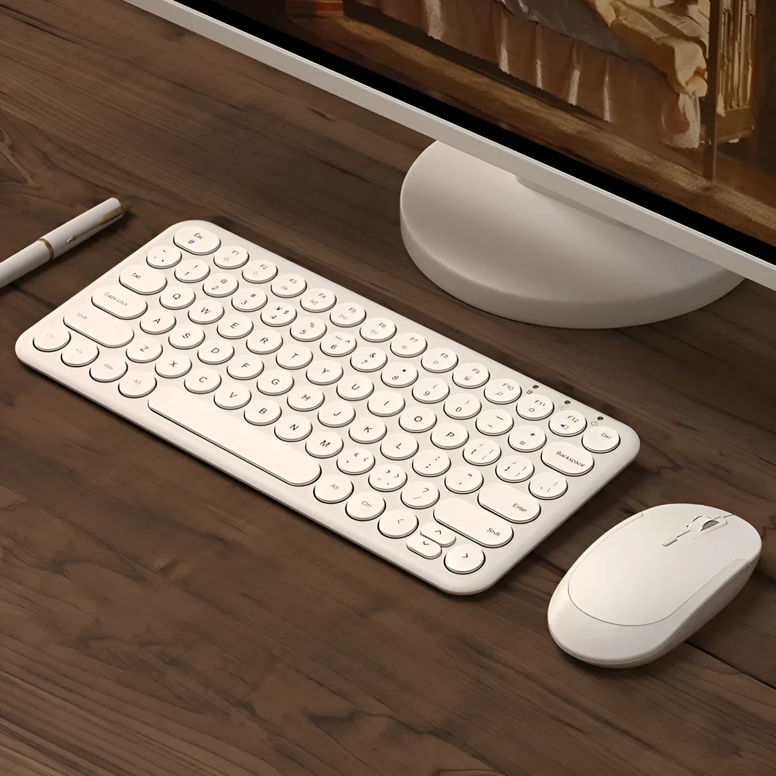 Ultra-thin wireless keyboard and mouse set in black white or pink colours with mute keys and 1000DPI resolution