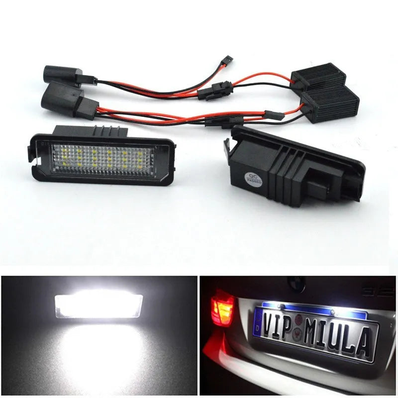 Volkswagen LED licence plate light unit with 24 SMD LEDs for Golf Polo Phaeton models.