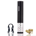 Black electric wine bottle opener with automatic corkscrew mechanism and foil cutter