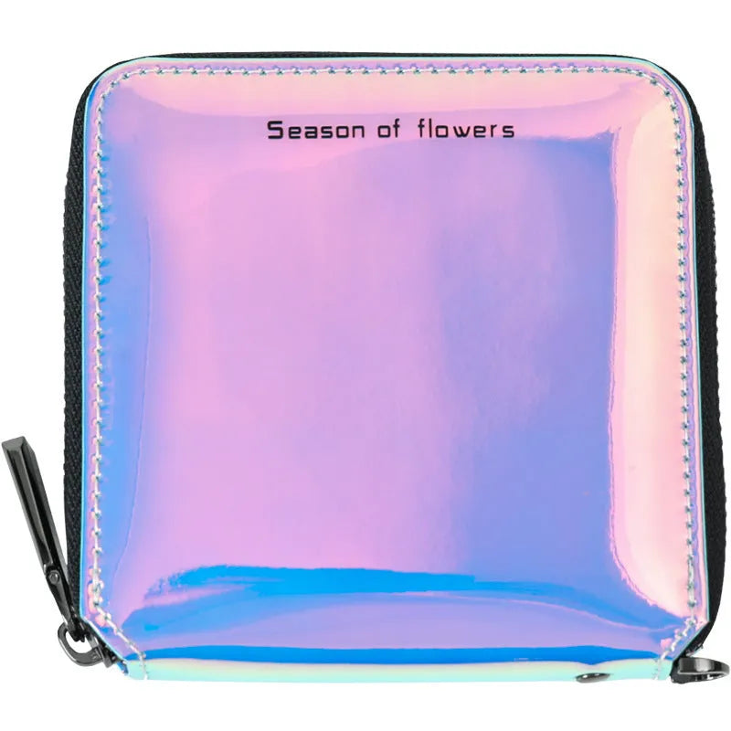 Compact women's Korean-style folding wallet in PU leather measuring 11cm x 11cm